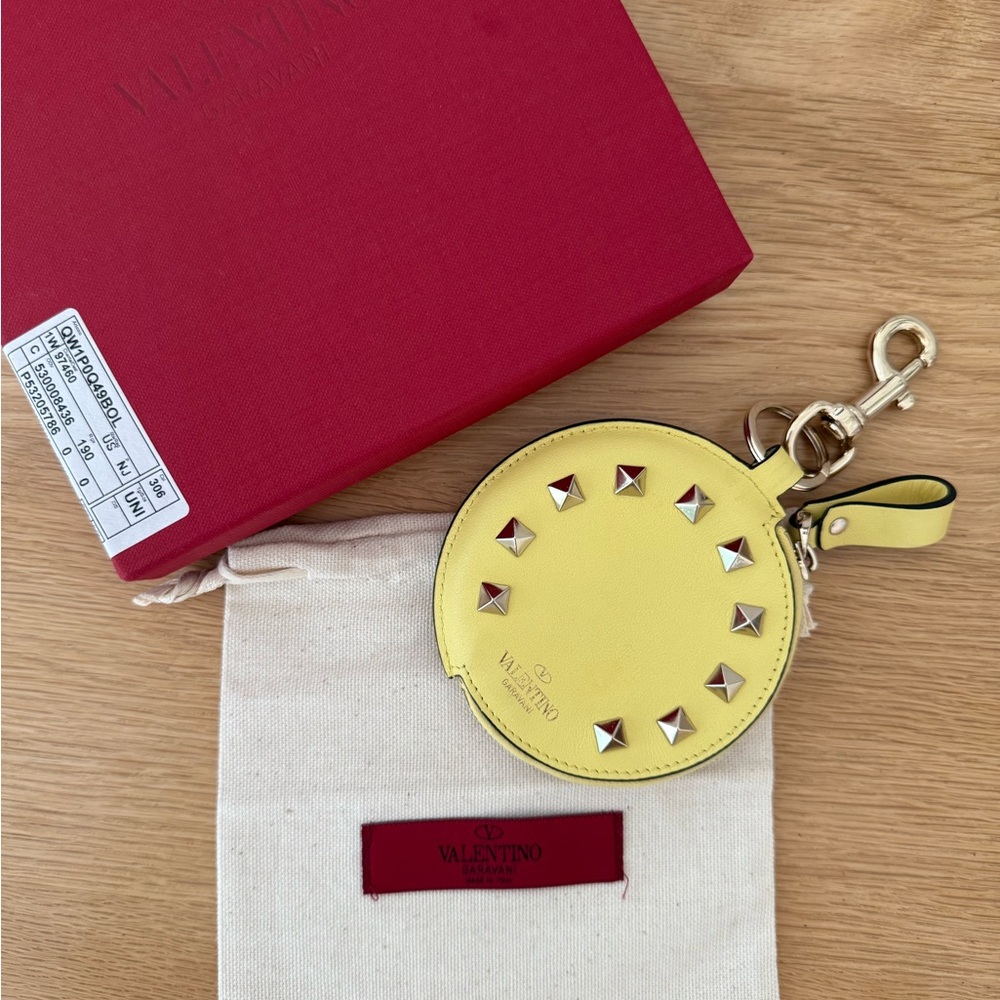 Valentino Lemon Yellow Round Pouch with Silver Accents